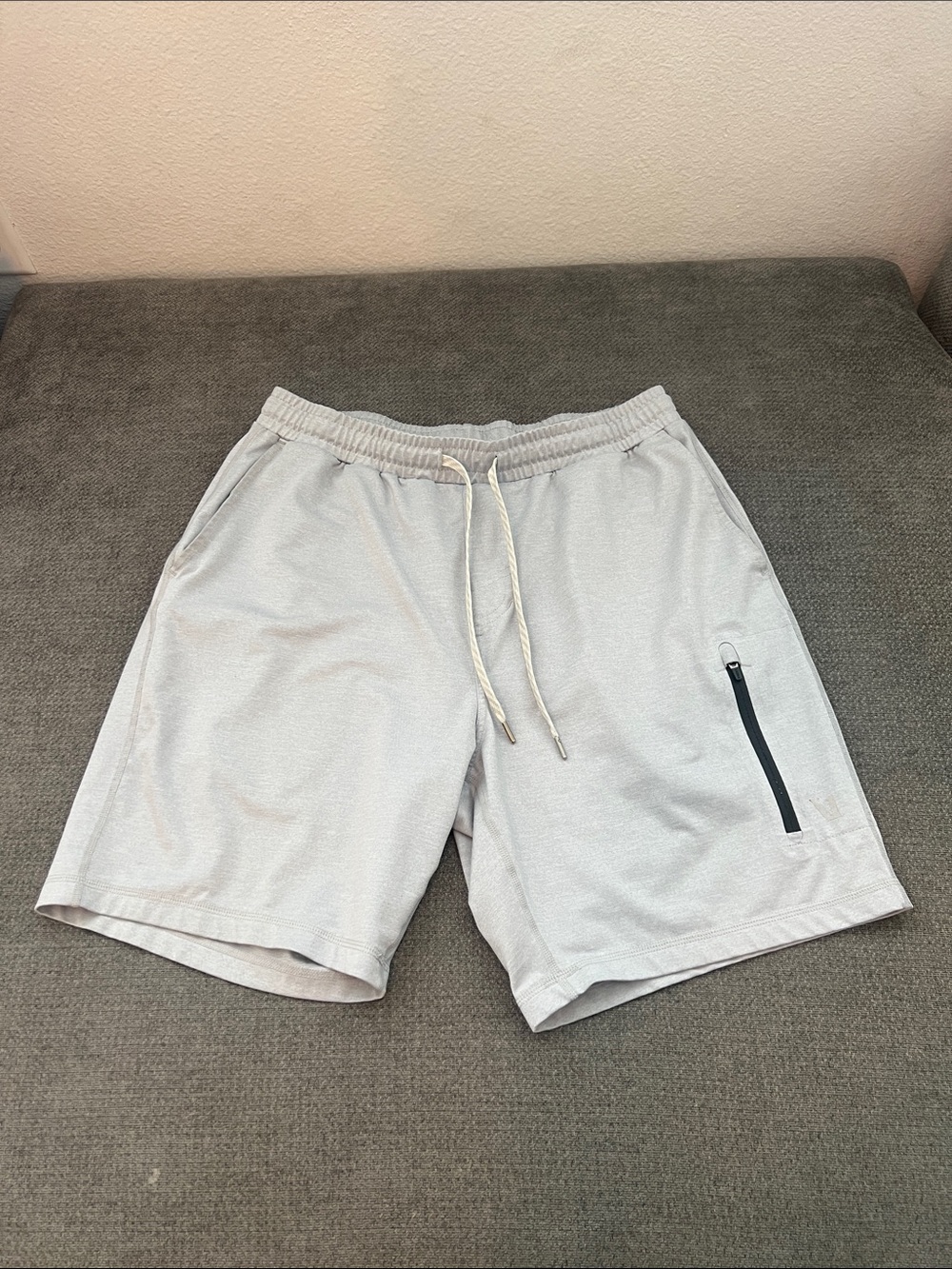 Vuori Light Gray Athletic Shorts with Zippered Pocket